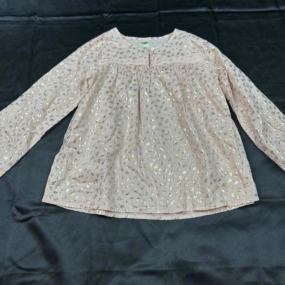 OshKosh B’gosh Girls Pink Long Sleeve Shirt Gold Foil‎ Floral Top NWT Size 6Y